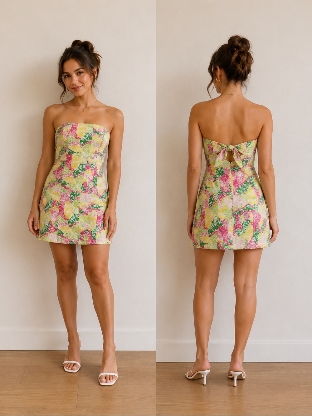 Lilly Pulitzer Strapless Patchwork Floral Print Mini Dress
